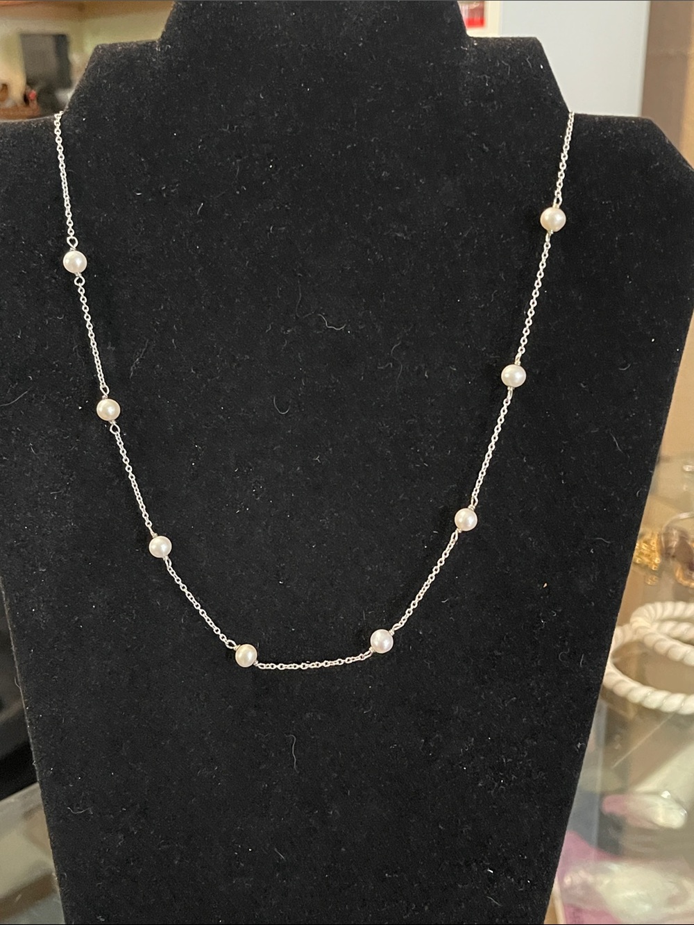 Sterling Silver Delicate Pearl Station Silver Necklace